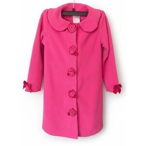 Allison Ann Coat Girls Fleece With Rose Design Velvet Bows Size 6X